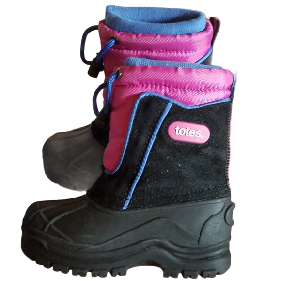 TOTES Girl's Snow boots Balck & Pink Tie Knot Closure Size 8 - Picture 2 of 7